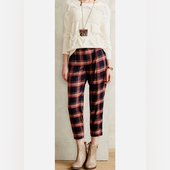 Cartonnier + Anthropologie Tartan Cropped Ankle Zip Pants - Picture 3 of 9